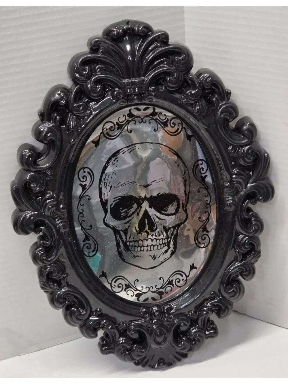 Halloween Skull Décor Lot Light Up Candle Iridescent Ceramic Gothic Mirror